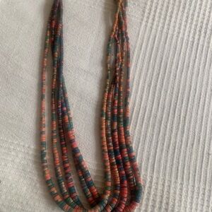 Multistrand Beaded Necklace in Teal & Coral